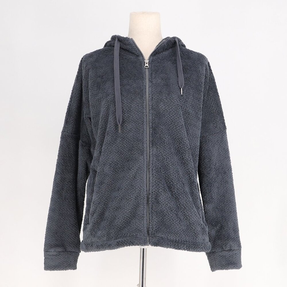 MARMOT Women's Zip-Up Fleece Hoodie Drawstring Charcoal Gray/Blue Size M